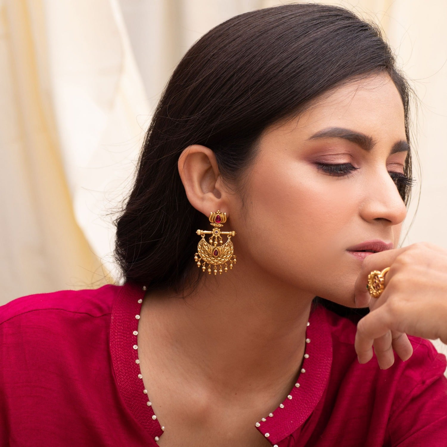 Lotus Antique Chandbali Earrings