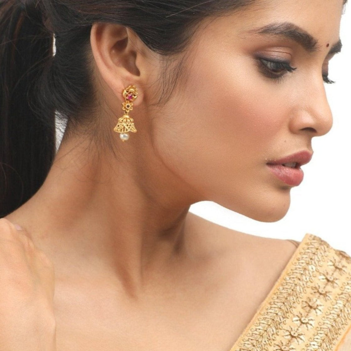 Antique Gold Plated Sana Jhumka Earrings 