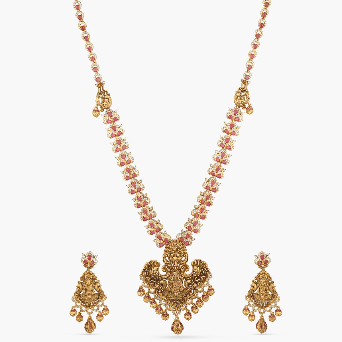 Buy Maithili Pink CZ Antique Long Necklace Set