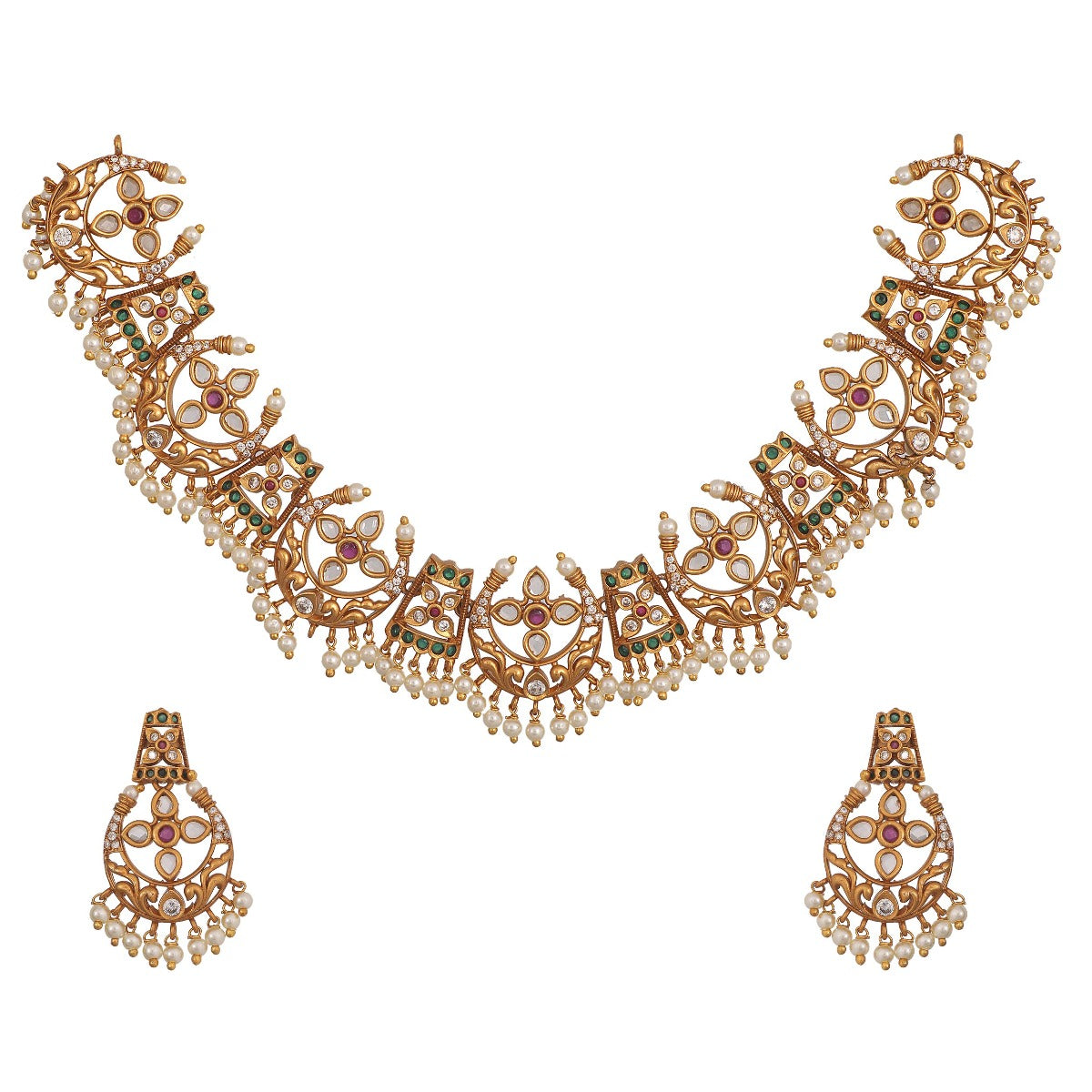 Antique Gold Plated Vaikha Necklace Earrings Set