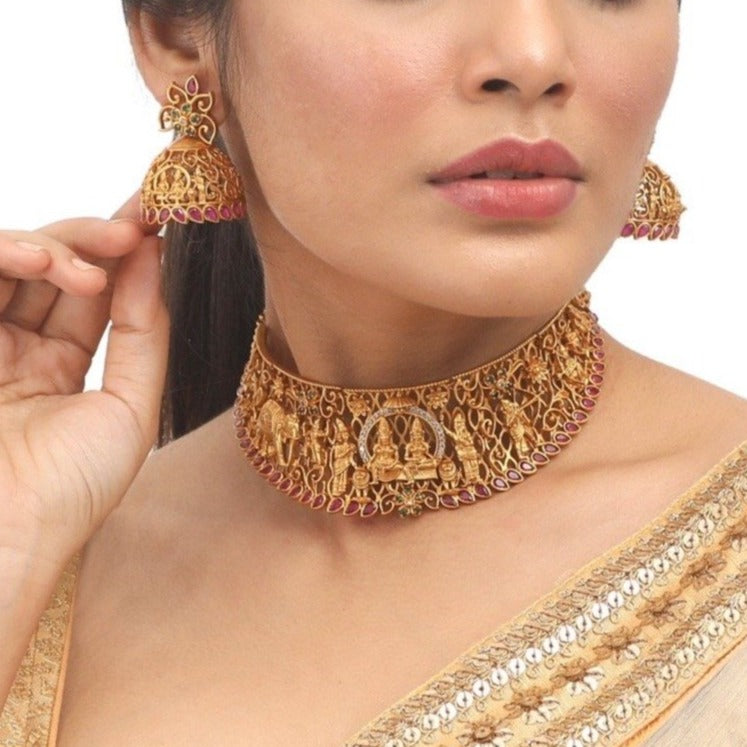 Buy 22Kt Fancy Flower Design Plain Gold Choker 9VK9832 Online from Vaibhav  Jewellers
