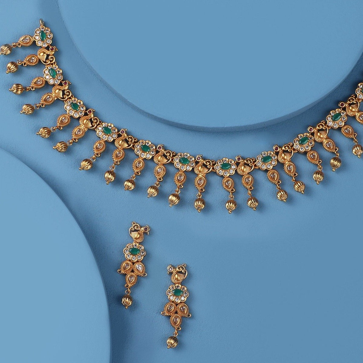 Antique Gold Plated Umika Necklace Earrings Set