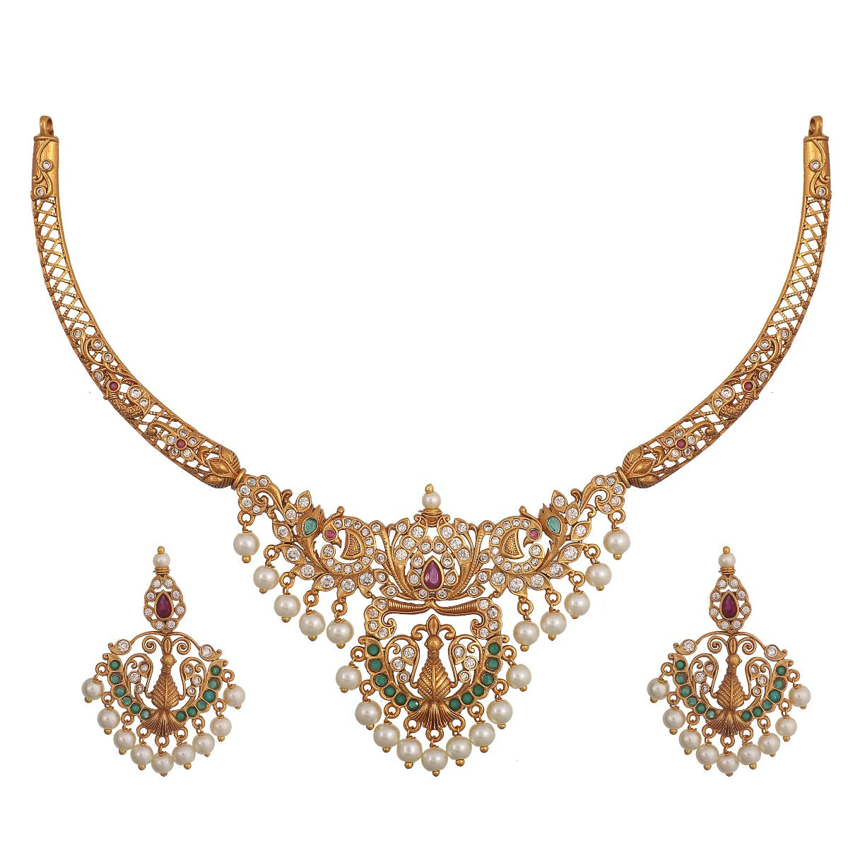 Antique Gold Plated Lipsha Necklace Earring Set 