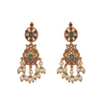 Antique Gold Plated Lalita CZ Pendant Dori Necklace Earrings Set