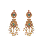 Antique Gold Plated Lalita CZ Pendant Dori Necklace Earrings Set