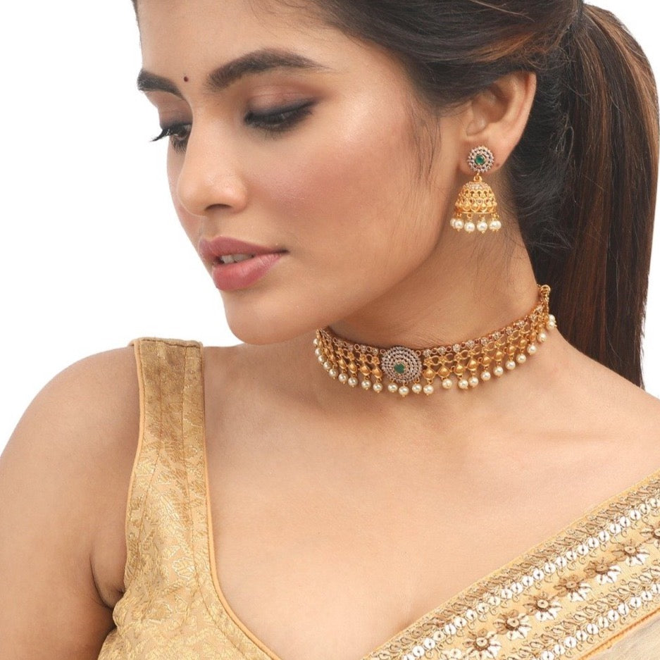 Diamond Stone Choker With Pearl Tassels-Necklace Set, Choker Necklace Set,  Fancy Jewelry, Trending Fashion Necklace, Buy Brand Necklace At Cheap Price  Online | Ishhaara