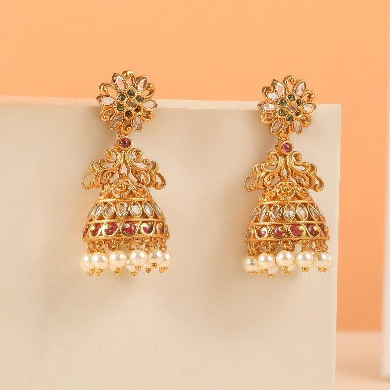 Antique Gold Chandbali Earrings | Art of Gold Jewellery, Coimbatore