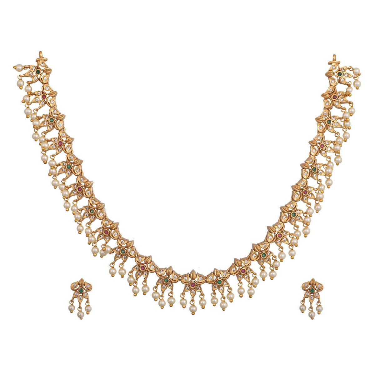 Antique Gold Plated Bakul Necklace Earring Set 