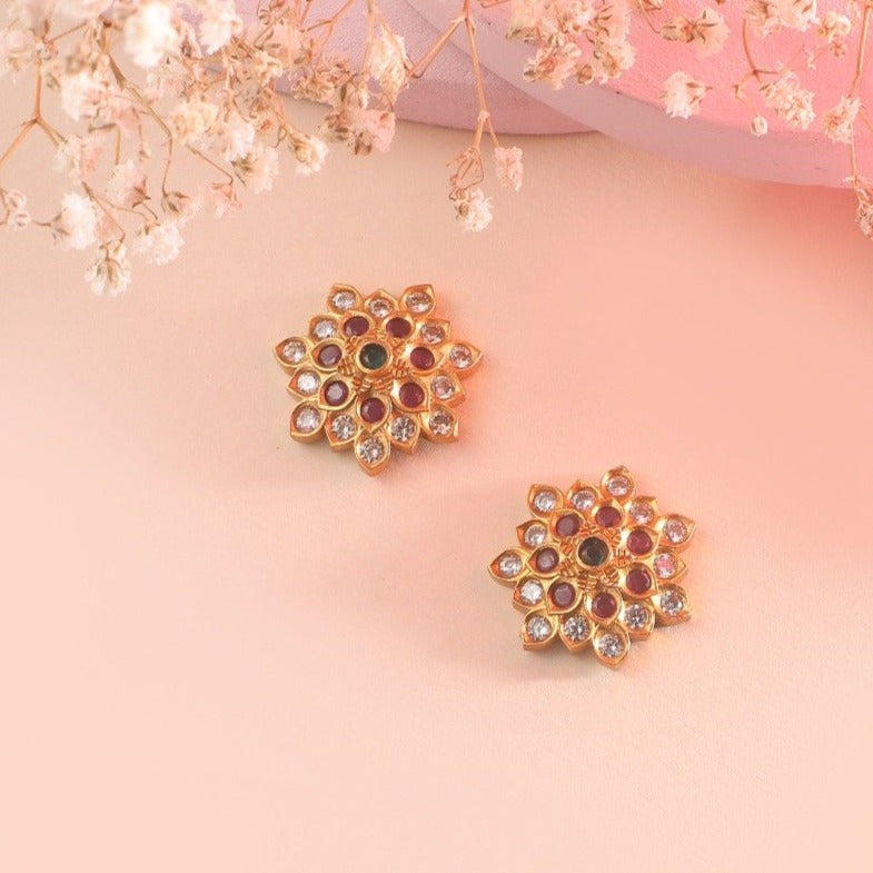 Rubans Rose Gold Plated Handcrafted Zircon Stone Stud Earrings