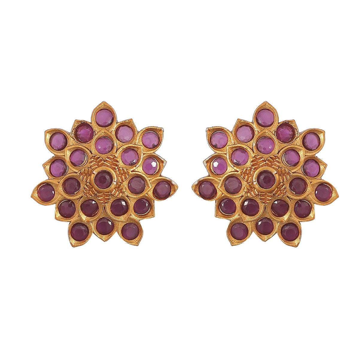 Antique Gold Plated Floral Small Stud Earrings