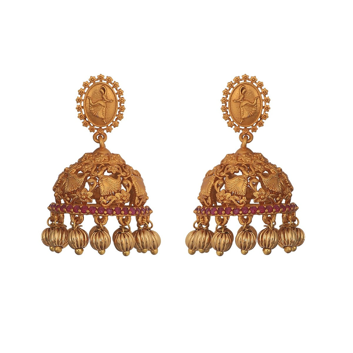 Antique Gold Plated Lasya Jhumka Earrings 