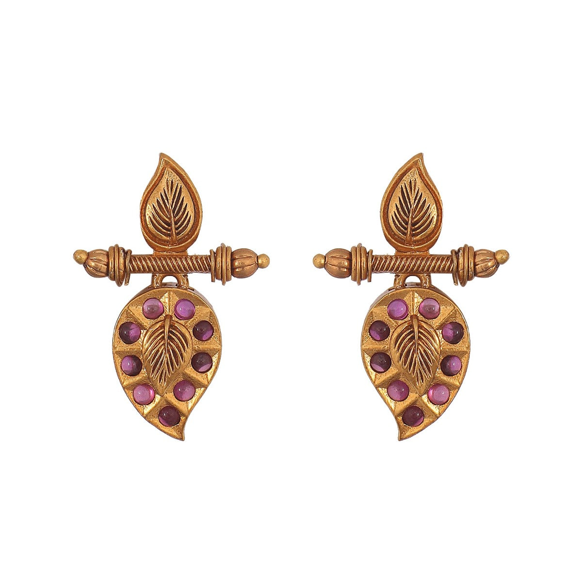 Antique Gold Plated Mango Motif Long Necklace Earrings Set