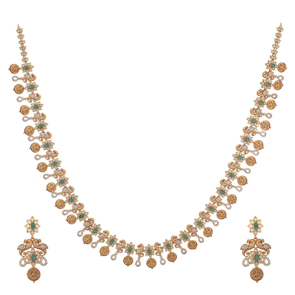 Antique Gold Plated Uzmi Long Necklace Earring Set