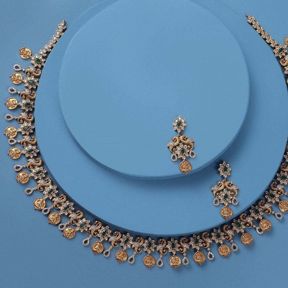 Antique Gold Plated Uzmi Long Necklace Earring Set