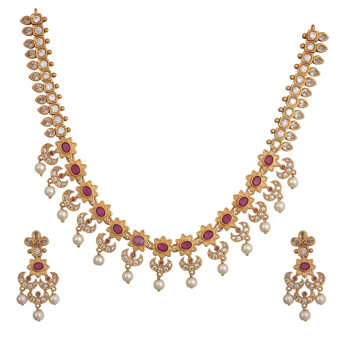 Antique Gold Plated Kalika Necklace Earrings Set