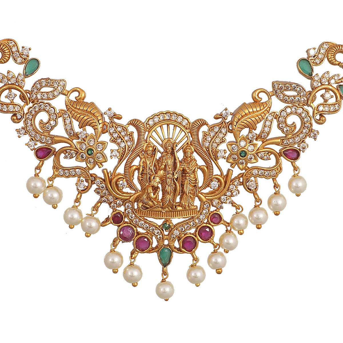 Antique Gold Plated Ram Parivar Idol Choker Earrings Set