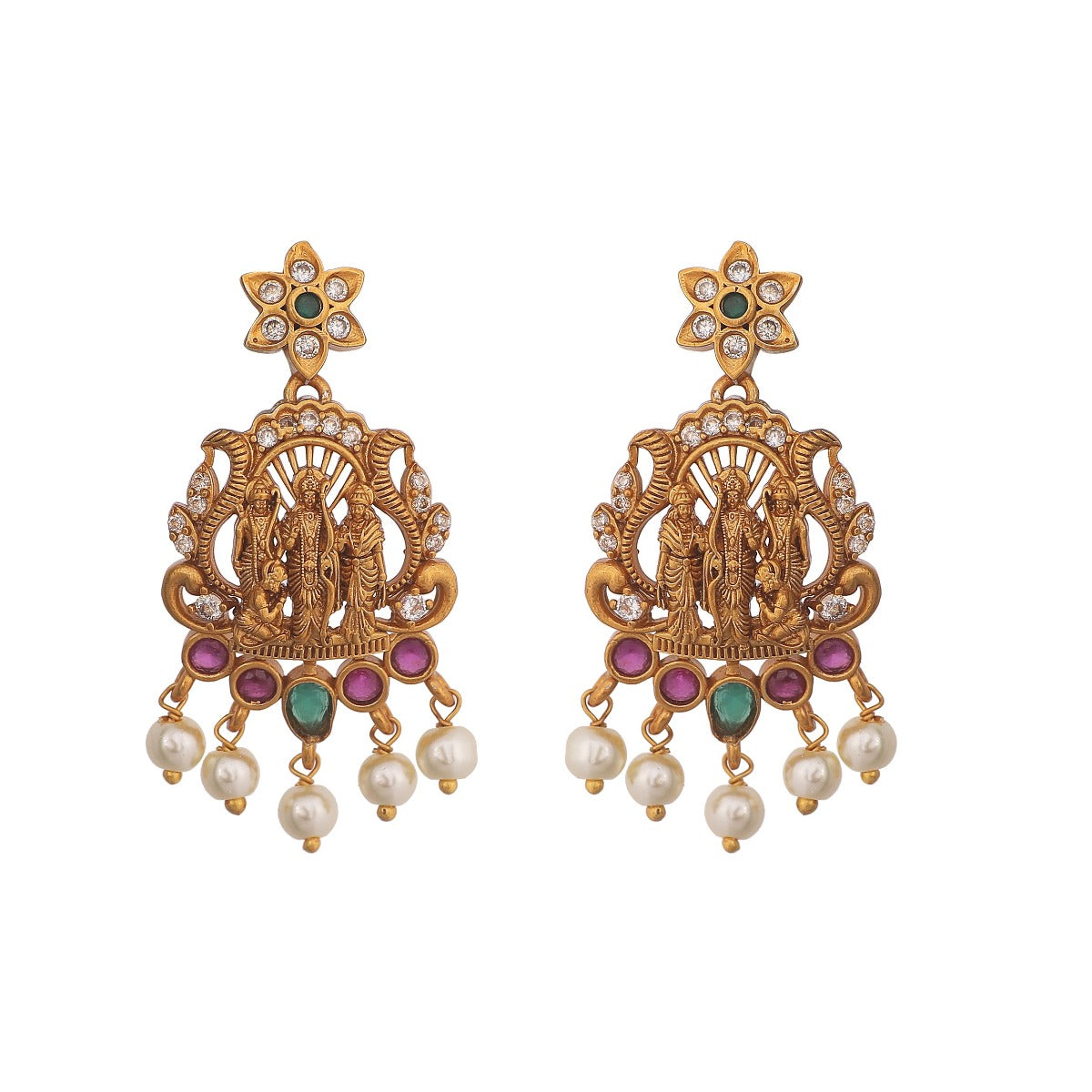 Antique Gold Plated Ram Parivar Idol Choker Earrings Set