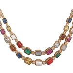 Antique Gold Plated Pahal Navaratna Necklace Earring Set 