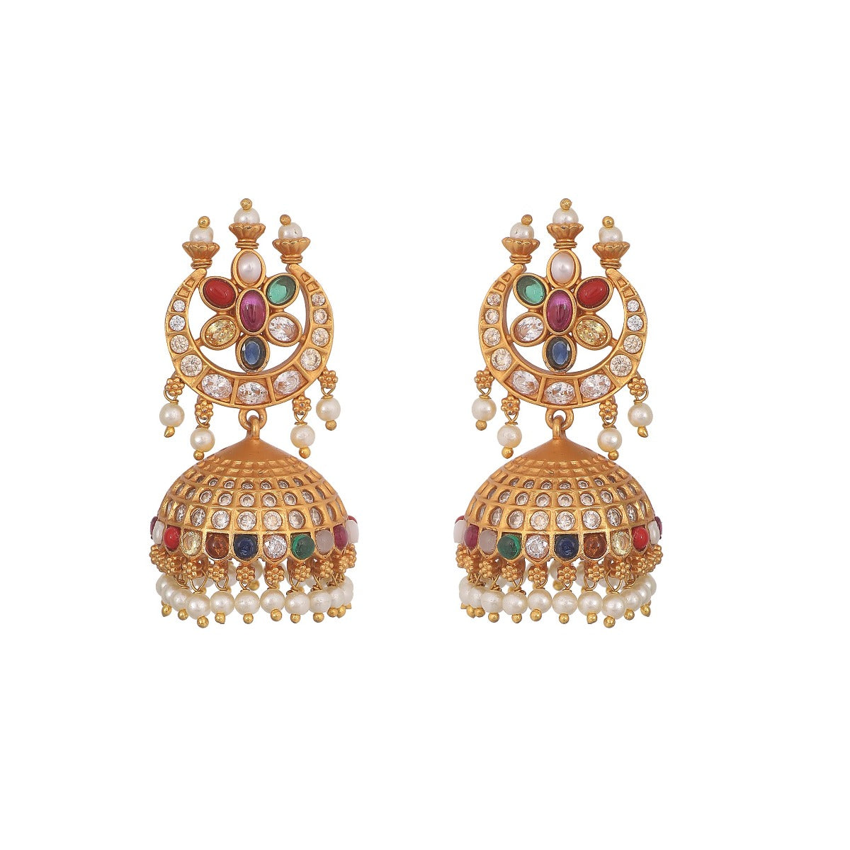 Antique Gold Plated Paavi Navaratna Necklace Earring Set 