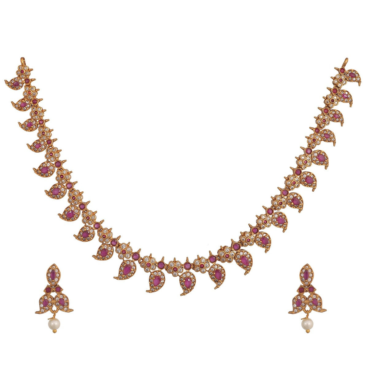 Antique Gold Plated Yutha Necklace Earring Set 