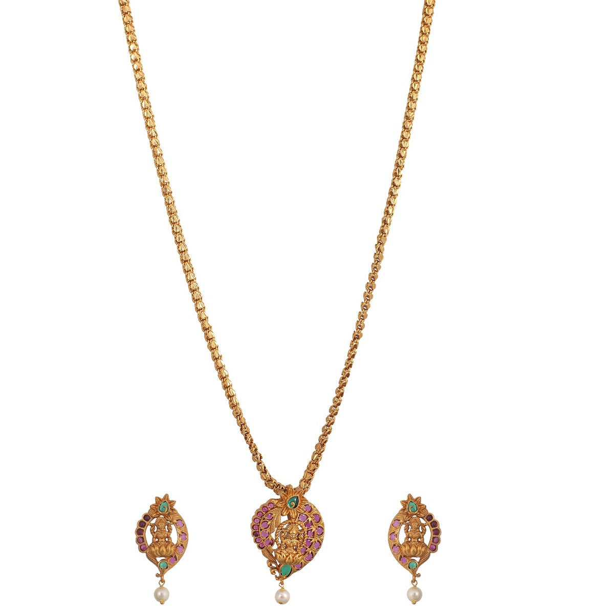 22k Gold Pendant Set | Ruby Emerald Pearl | Latest Design