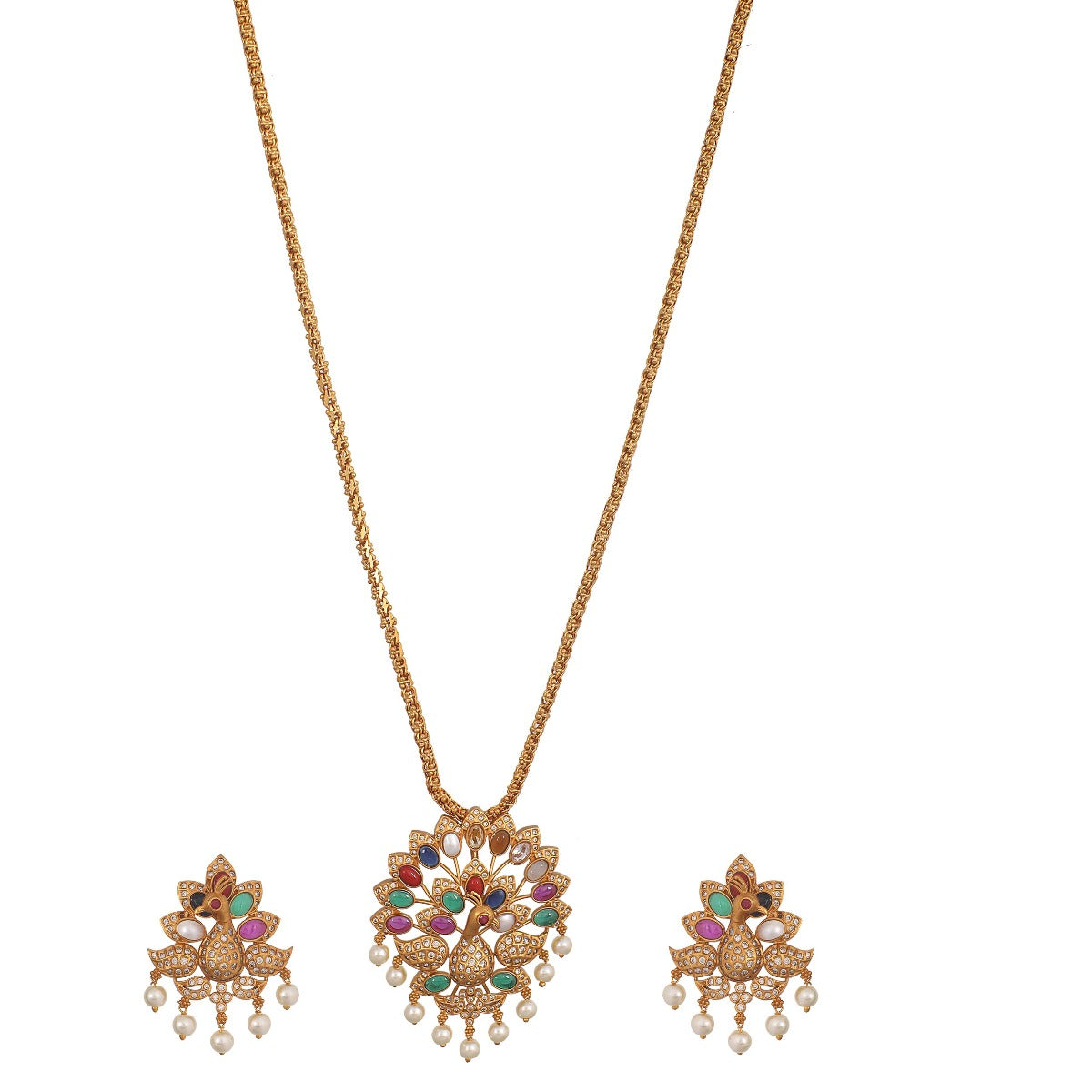 Antique Gold Plated Maher Pendant Earring Set