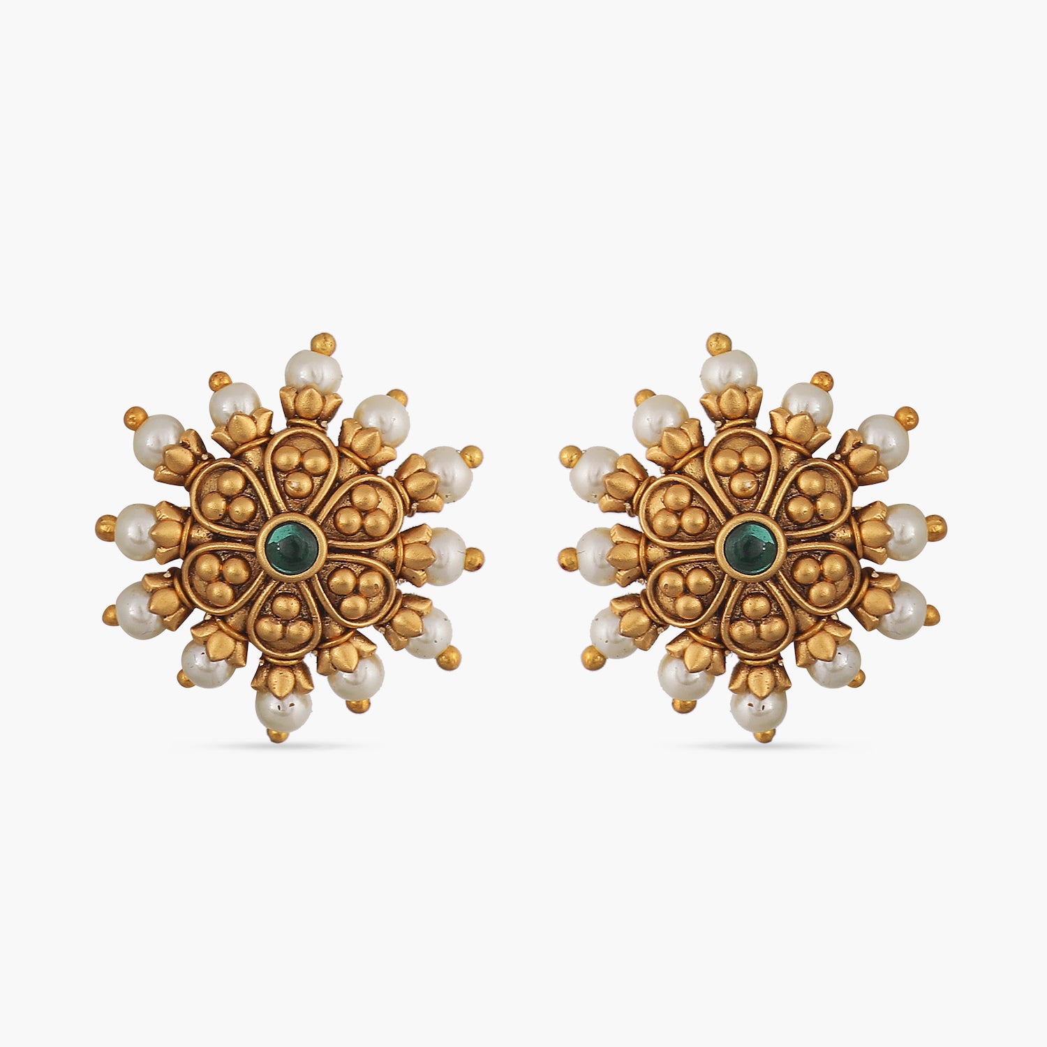 Old Antique Flower Design Bright Stones Earrings