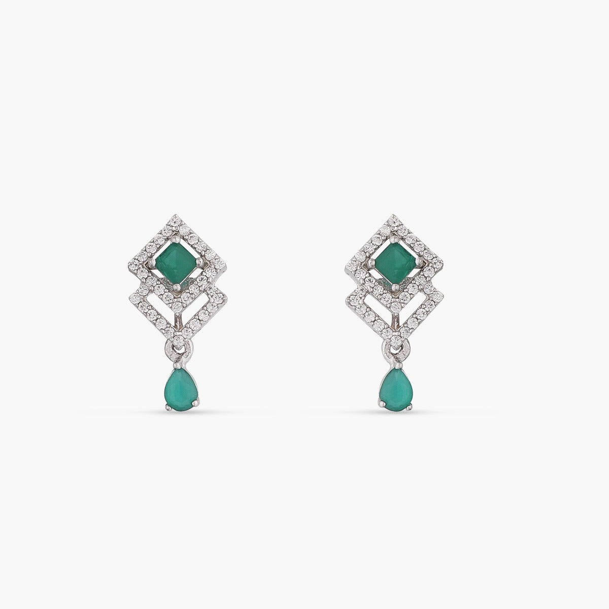 Double Square Delicate CZ Earring Studs