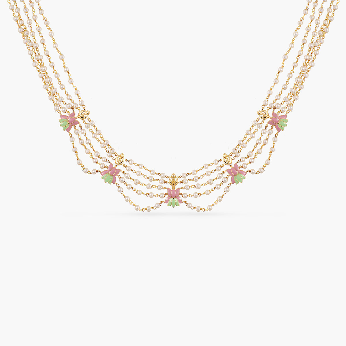 Jalaja Multi Lotus Motif Layered Pearl Necklace