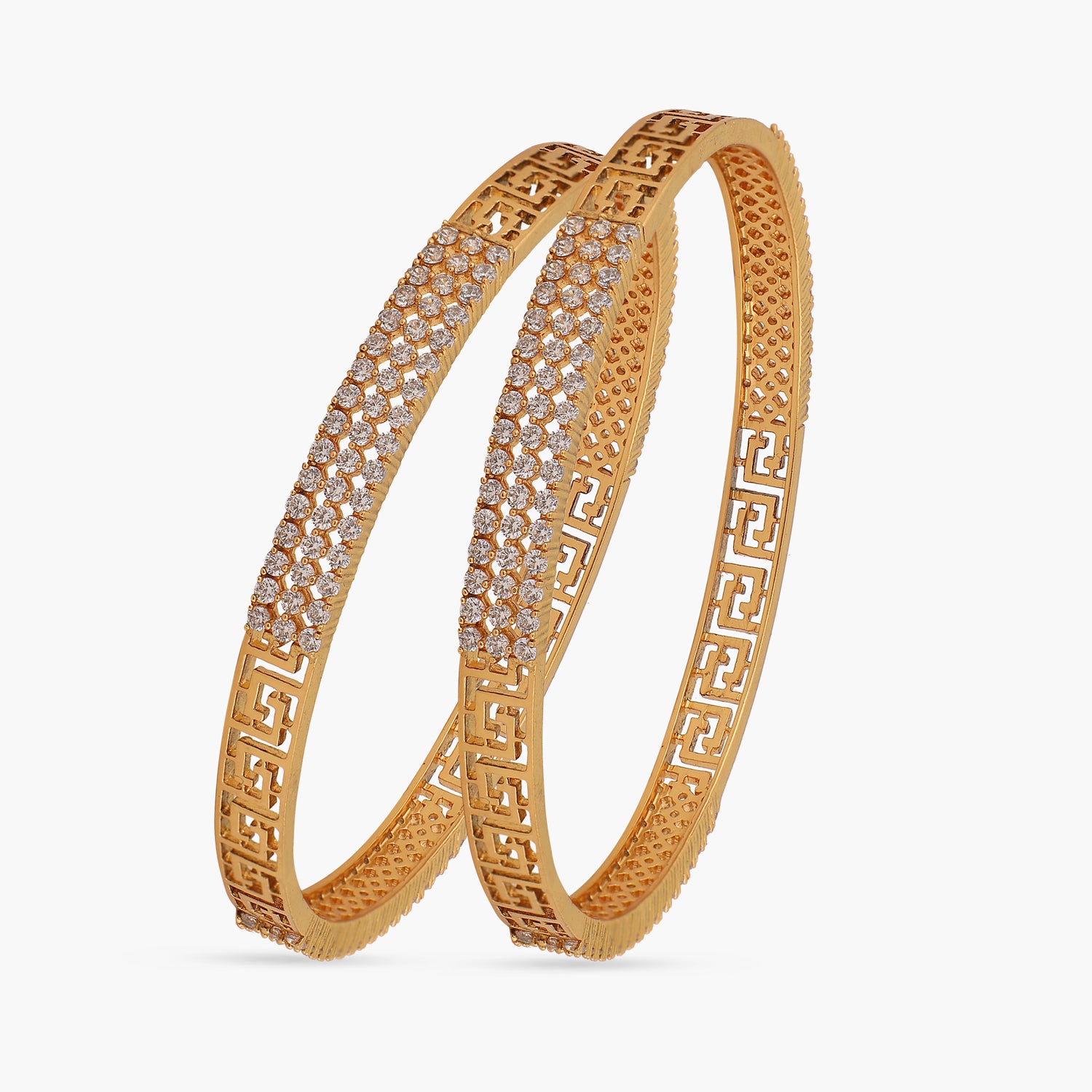 An image of a pair of Indian artificial gold plated bangles with Cubic Zirconia.