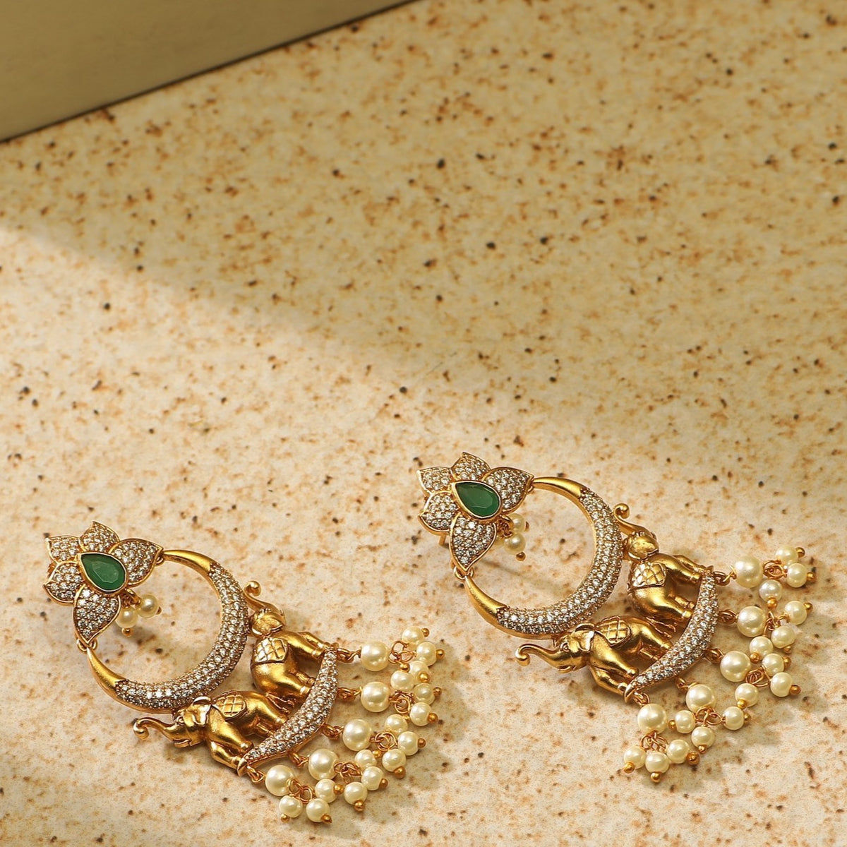 Elephants and Pearls Antique Earrings 