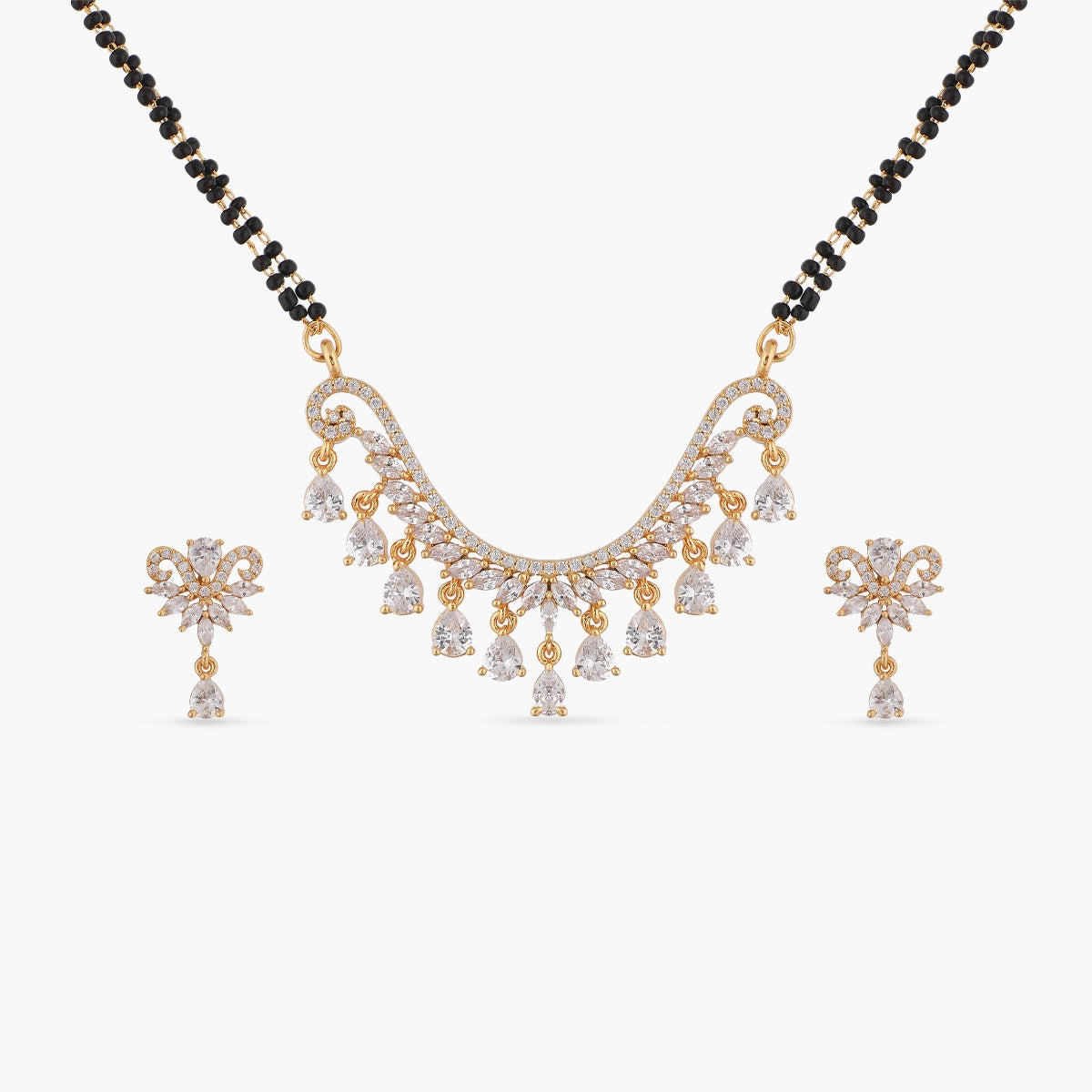 Layina Delicate CZ Black Beads Necklace Set