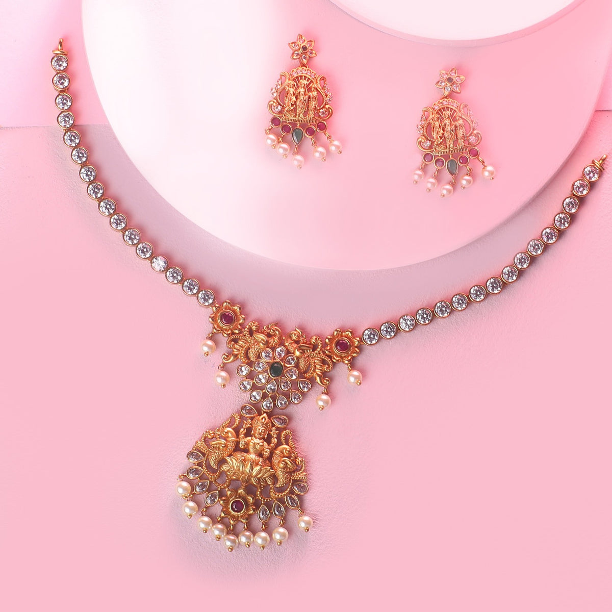 Antique Gold Plated Anaya Necklace Earrings Set