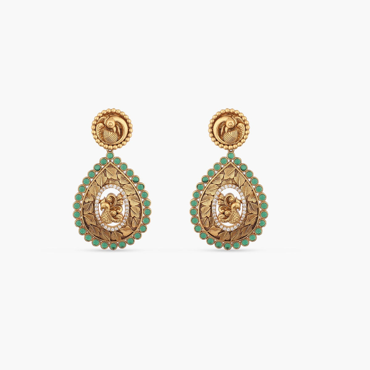 Azba Peacock Statement Antique Pear Shaped Earrings