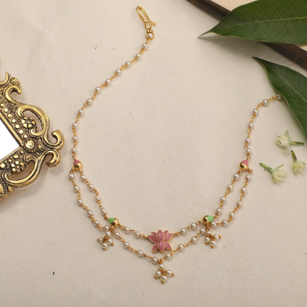 Jalaja Lotus Motifs Layered Pearl Necklace 