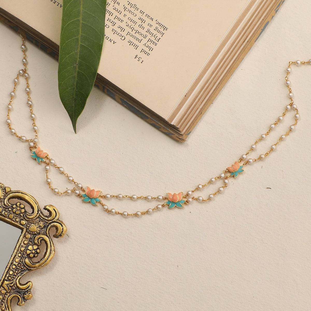 Jalaja Lotus Motifs Pearl Necklace 