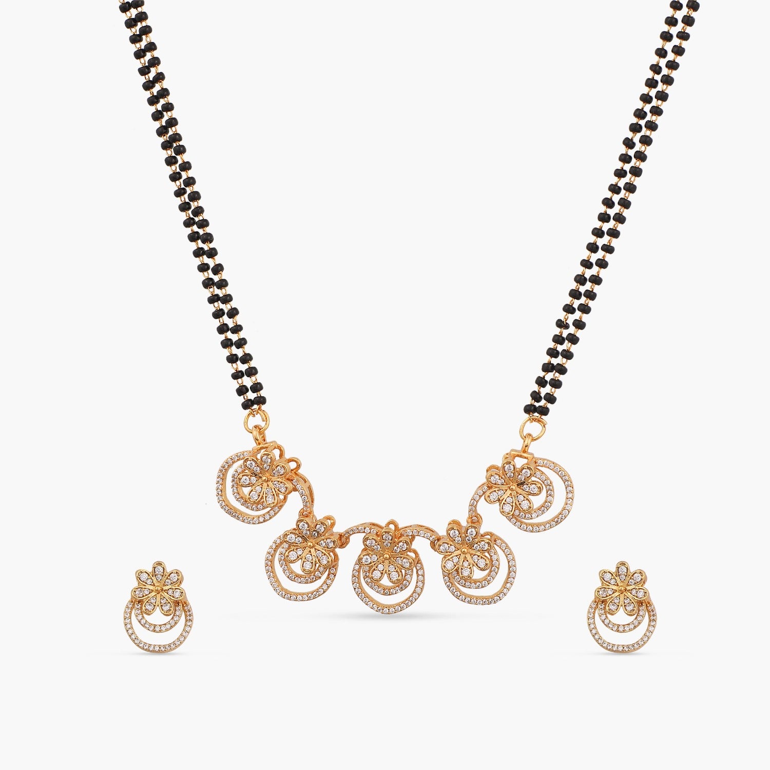 Najira Delicate CZ Black Beads Necklace Set