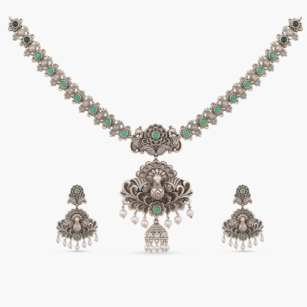 Maati Statement Peacock Antique Oxidized Necklace Set