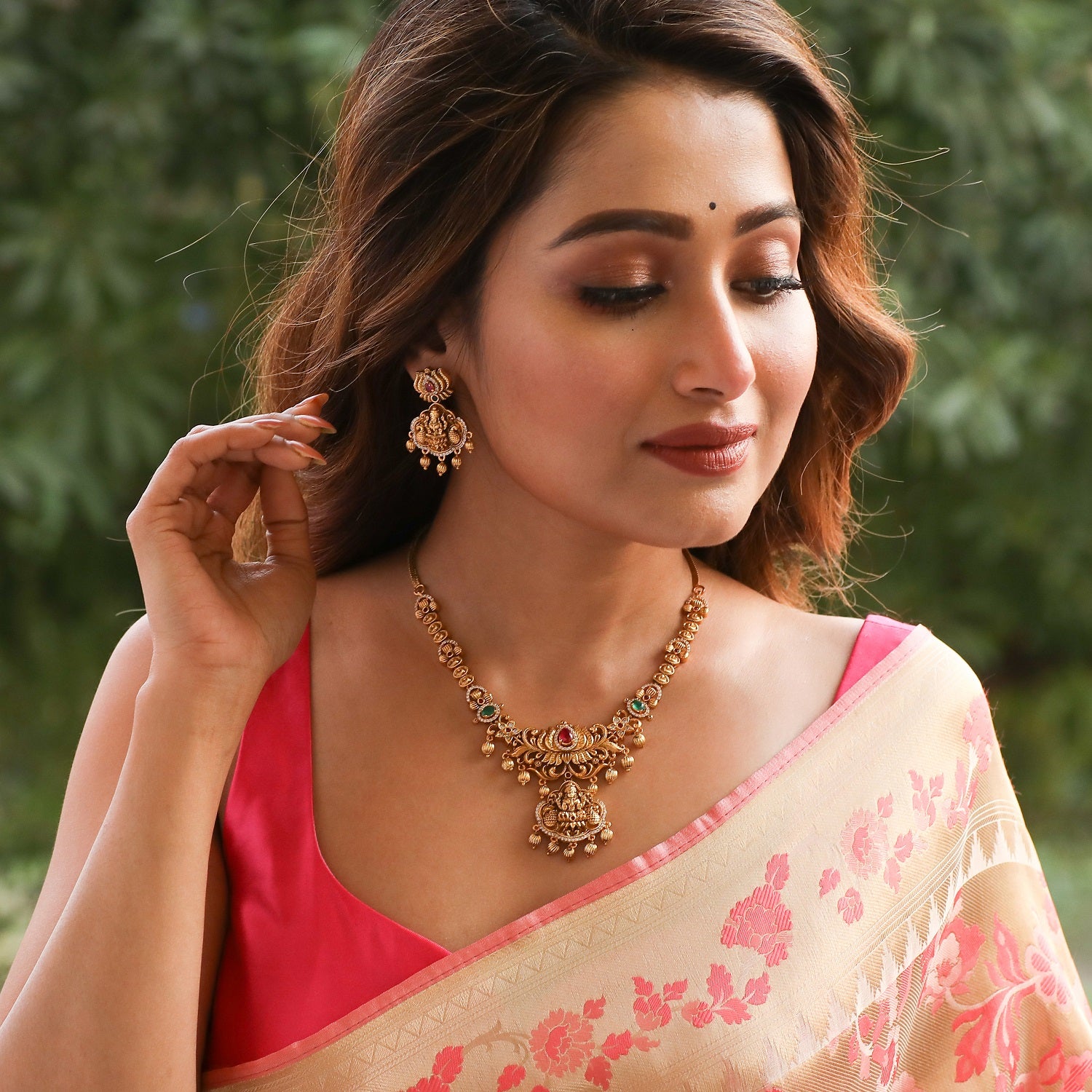 Antique Gold Jewel Set For Saree Tamil Temple Bridal Set Saree