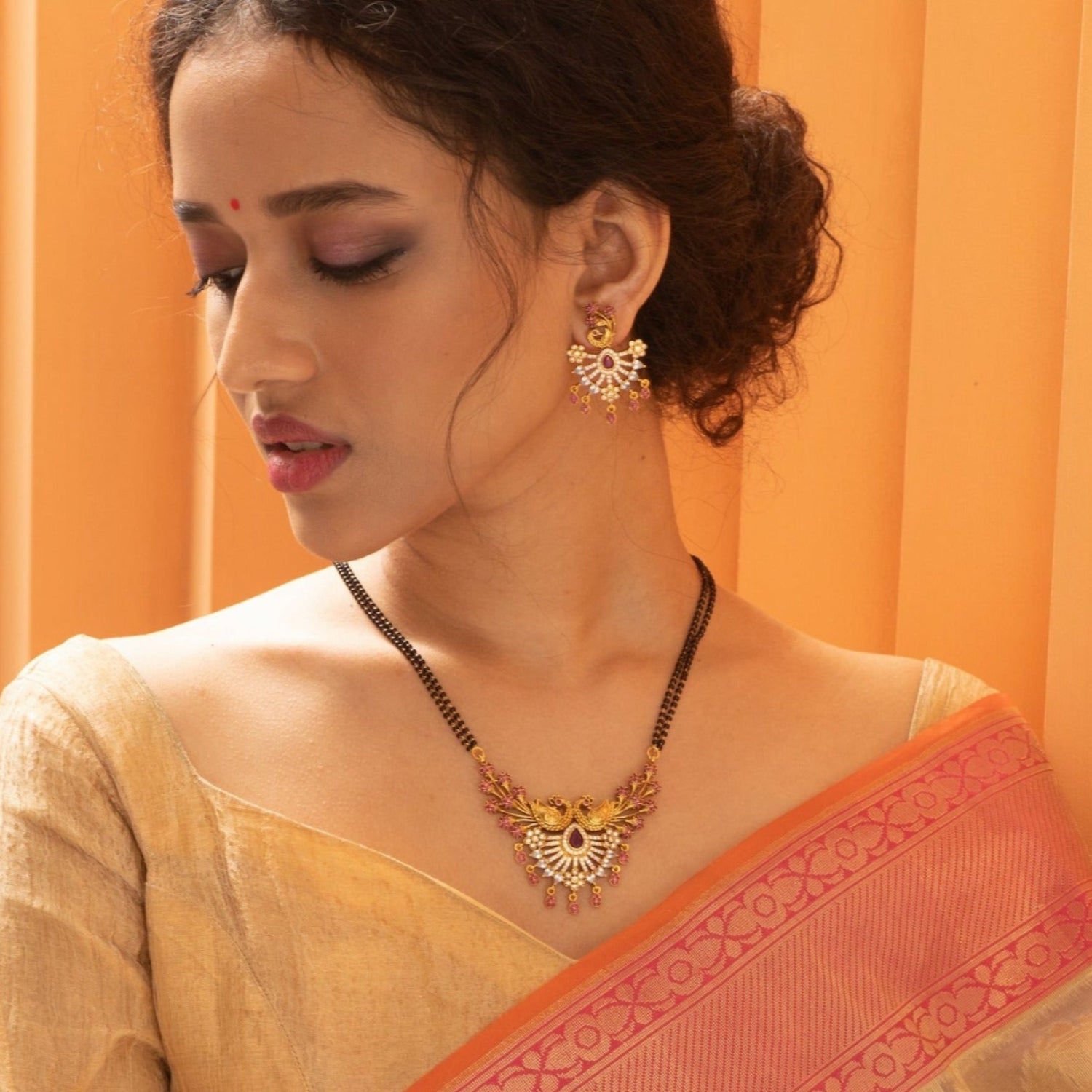 Black Thread Gold Beads Necklace- South India Jewels - Online Shop