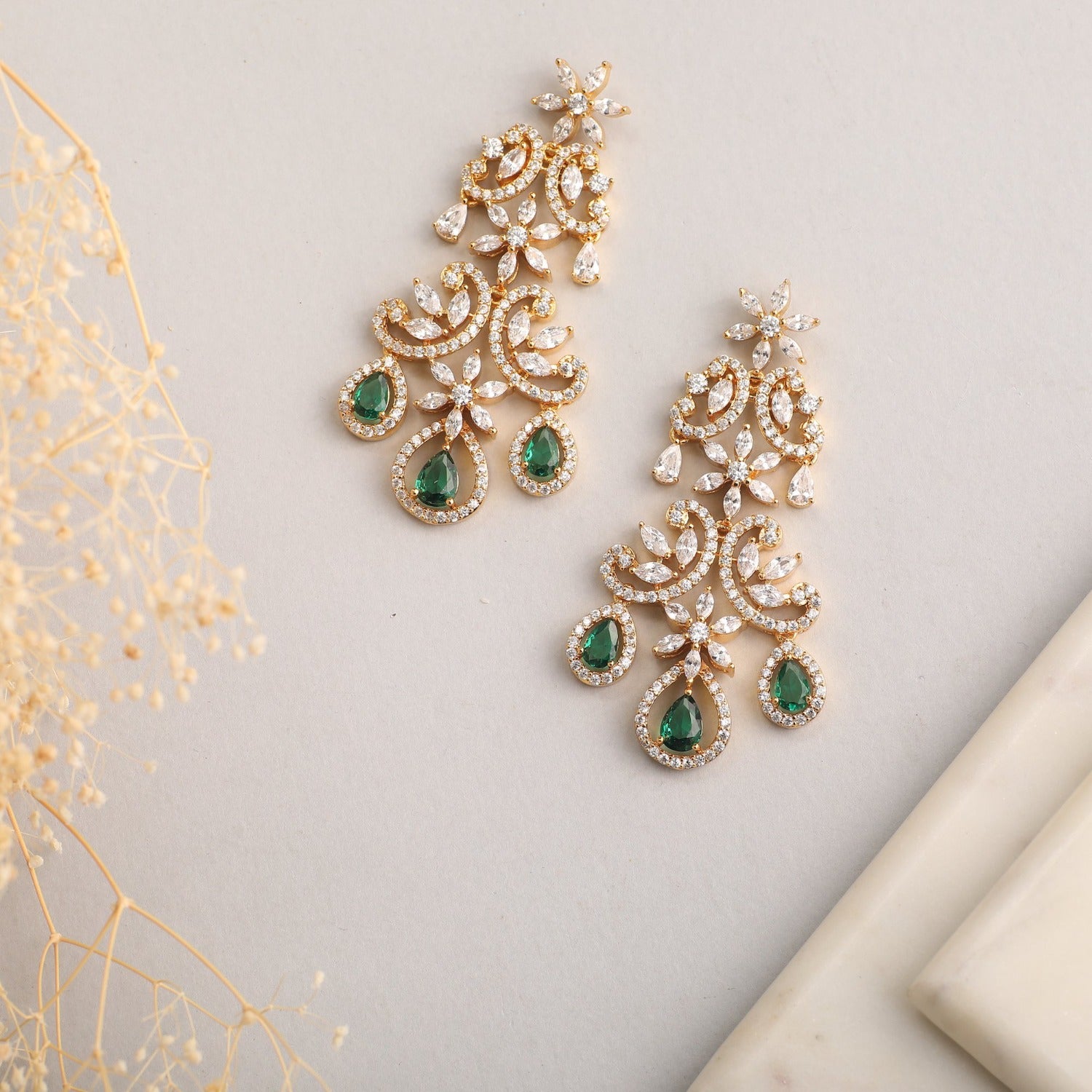 Buy Trendy Gold Plated Floral AD Ear Studs Online|Kollam Supreme