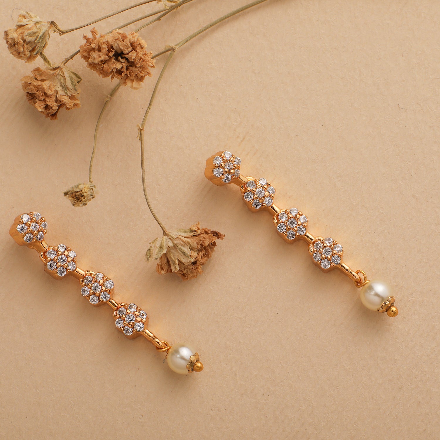 Stunning 2-Layer White CZ Stones Gold Earrings Design - Affordable  Artificial Design ER25885