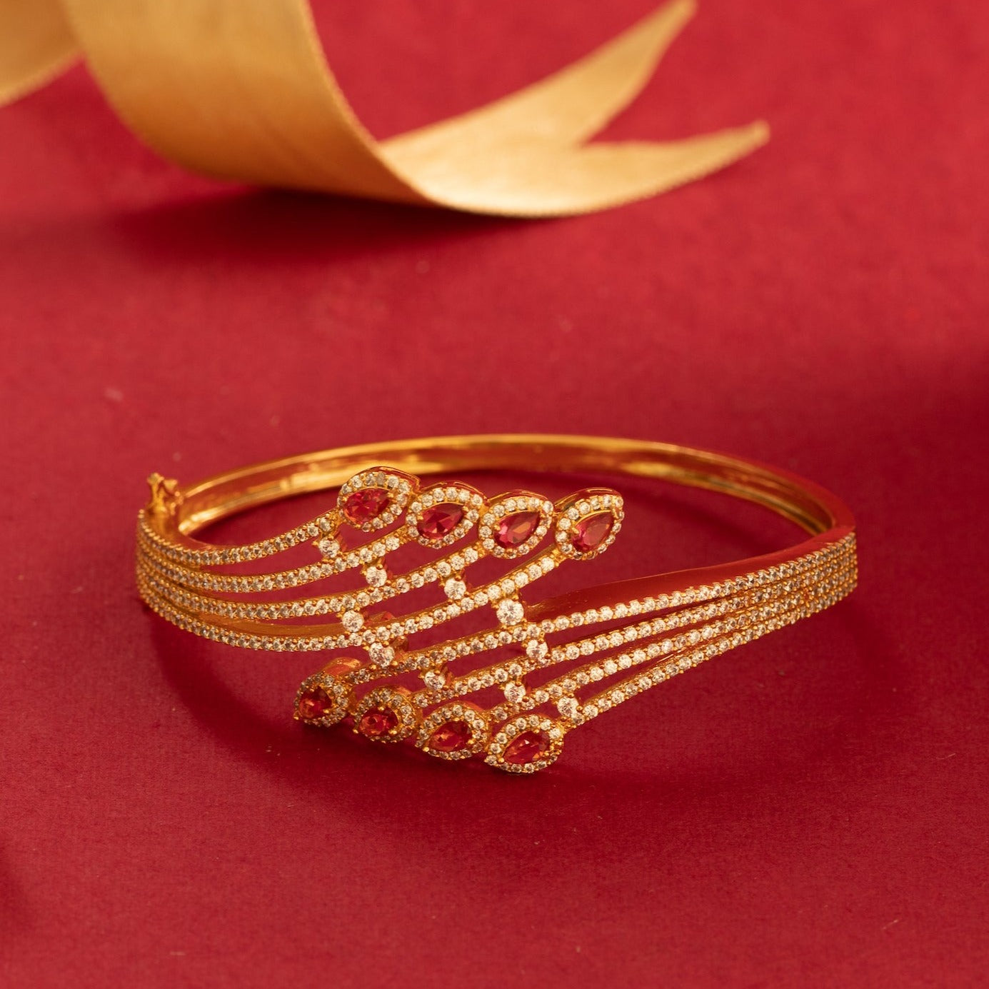 Gold Bracelet with Attached Ring for Women