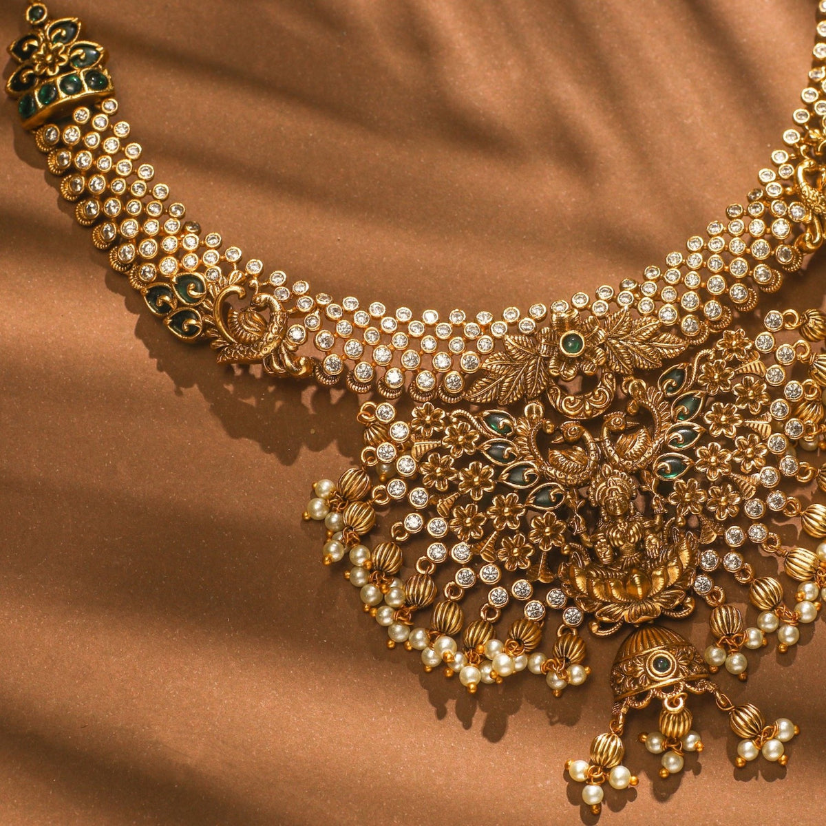 Maithili Peacock CZ Antique Necklace Set