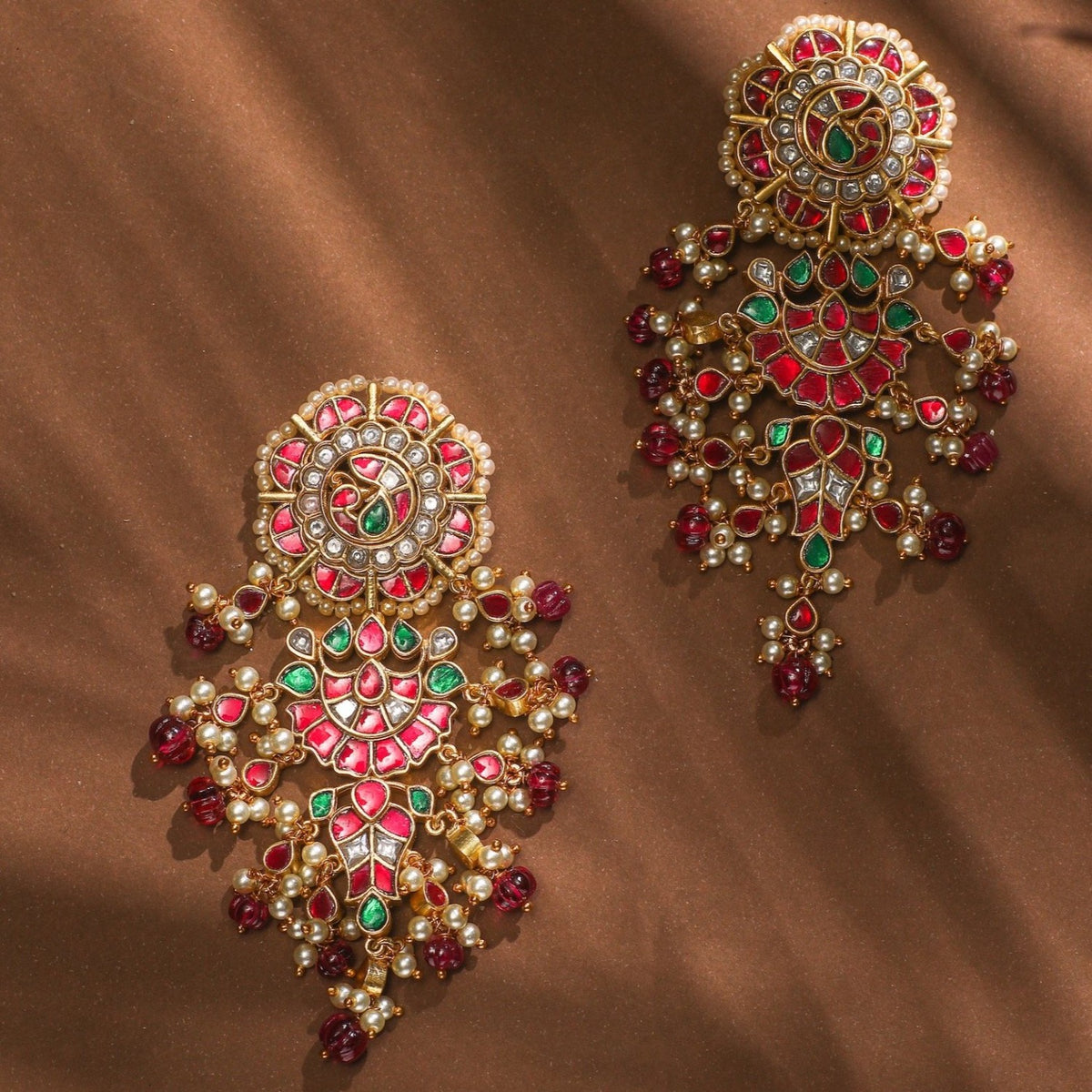Adhira Gold Plated Kempu Jadau Earrings