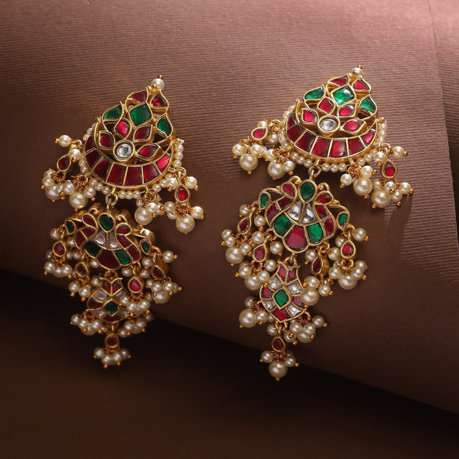 Buy Adhira Gold Plated Kempu Jadau Earrings  Tarinika  Tarinika India
