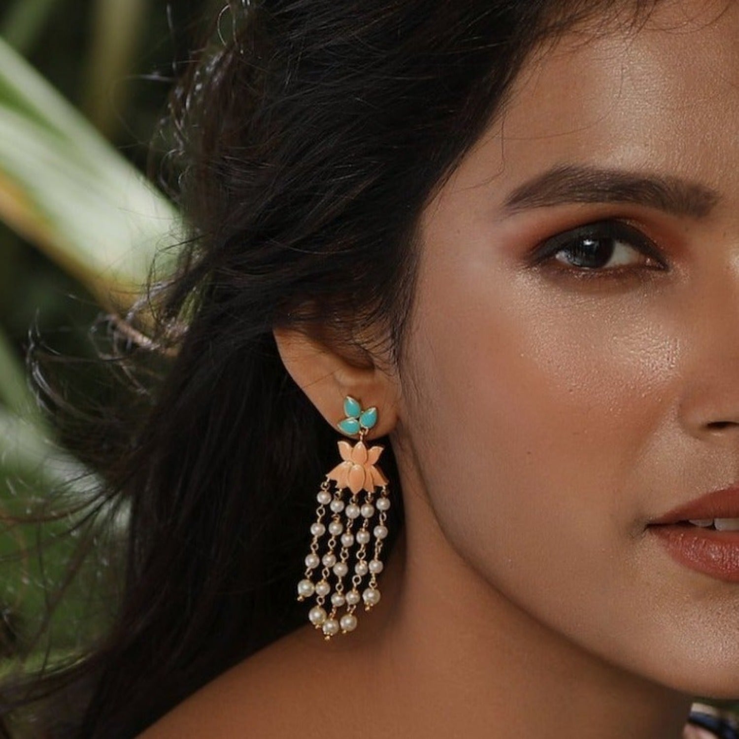 Jalaja Lotus Pearl Dangle Earring 