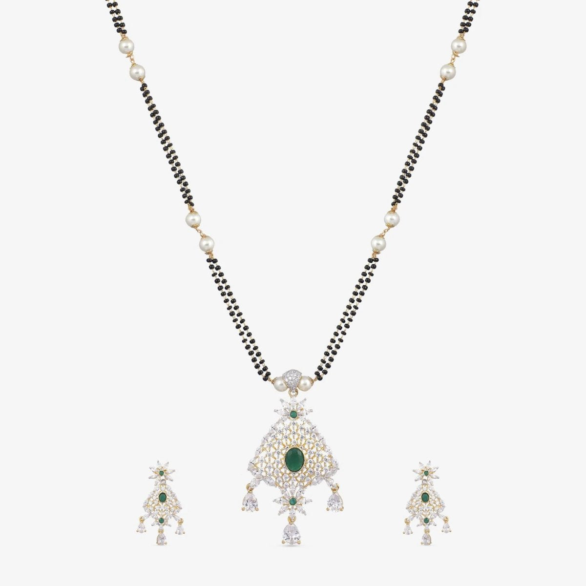 Safa Nakshatra CZ Black Beads Necklace Set