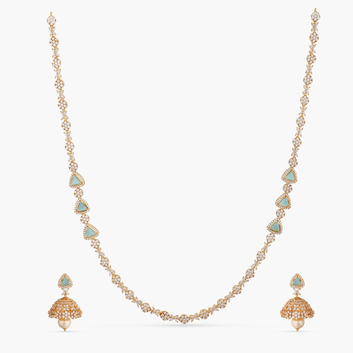 Floral Delicate CZ Long Necklace Set