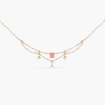 A picture of an Indian artificial layered necklace set with lotus pendant and a gold-toned chain. The earrings are stud style with matching white stones.